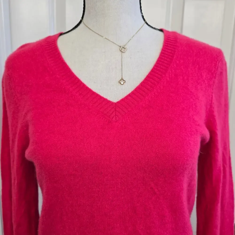 Enzo Mantovani Pink 100% Cashmere V-Neck Sweater M CozyLuxe Minimalist Soft Girl